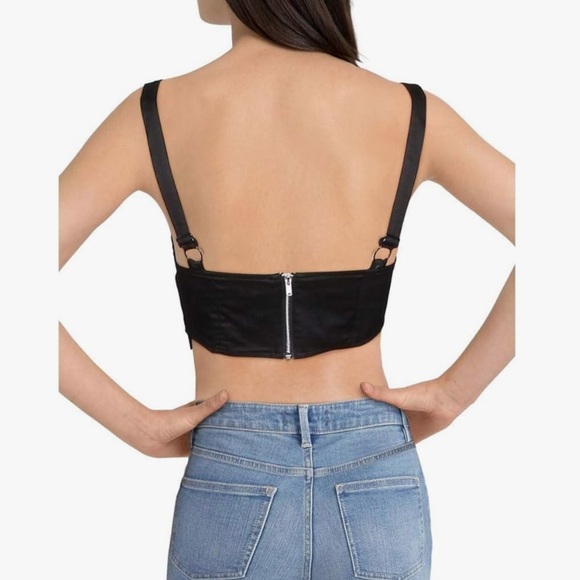 DANIELLE BERNSTEIN Women's Bra Tank BLACK Size 6 Poplin Cropped Black Bra Top - Picture 2 of 12